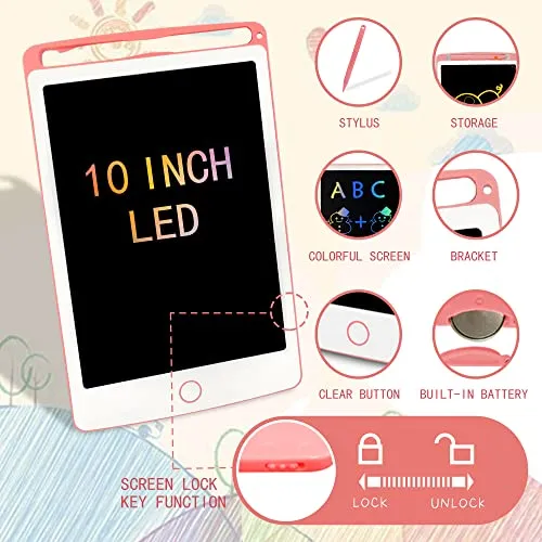 10 inch Colorful LCD Writing Tablet for Girls Gifts with Lock Function, Erasable Reusable Writing Pad, Doodle Board Drawing Tablet, Educational Girls Toys Gifts for 3-6 Year Old Girls Kids