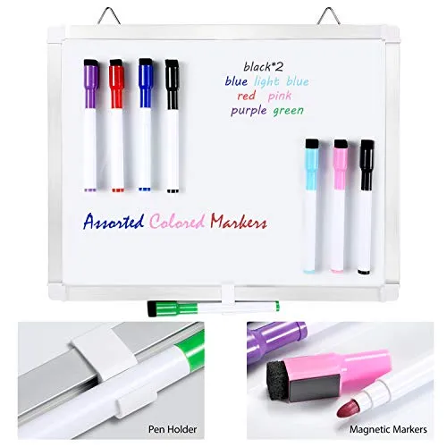 11" x 14" White Boards, Ohuhu 2 Packs Double Side Magnetic Hanging Whiteboards/ Dry Erase Board with 8 Whiteboard Markers, Dry Erase White Board for Fridge, Wall, Glasses, Home Office Aluminum Frame