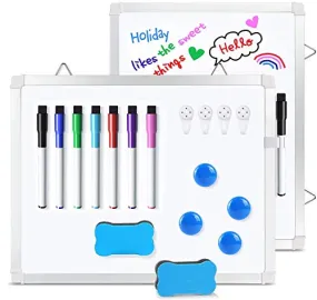 11" x 14" White Boards, Ohuhu 2 Packs Double Side Magnetic Hanging Whiteboards/ Dry Erase Board with 8 Whiteboard Markers, Dry Erase White Board for Fridge, Wall, Glasses, Home Office Aluminum Frame