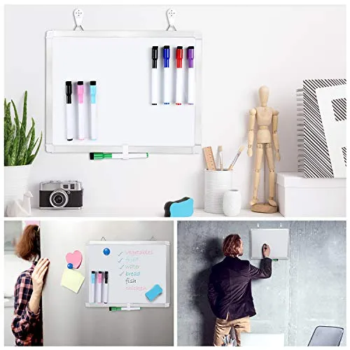 11" x 14" White Boards, Ohuhu 2 Packs Double Side Magnetic Hanging Whiteboards/ Dry Erase Board with 8 Whiteboard Markers, Dry Erase White Board for Fridge, Wall, Glasses, Home Office Aluminum Frame