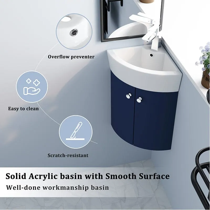 13'' Small Wall Mounted Corner Bathroom Vanity with Ceramic Sink