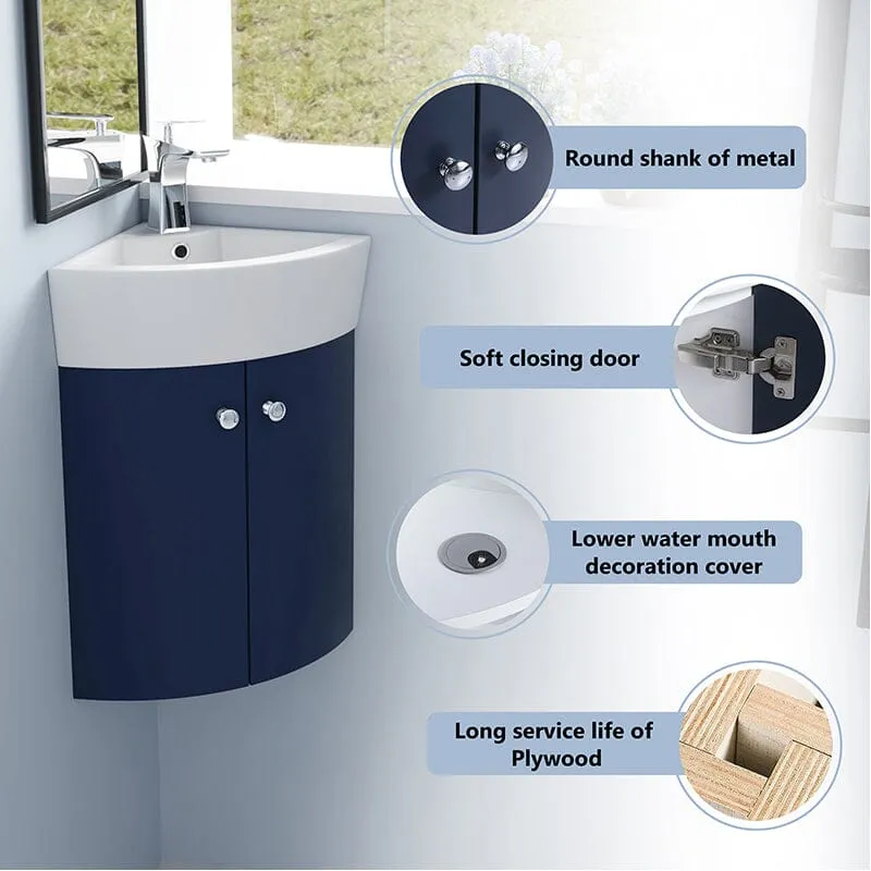 13'' Small Wall Mounted Corner Bathroom Vanity with Ceramic Sink