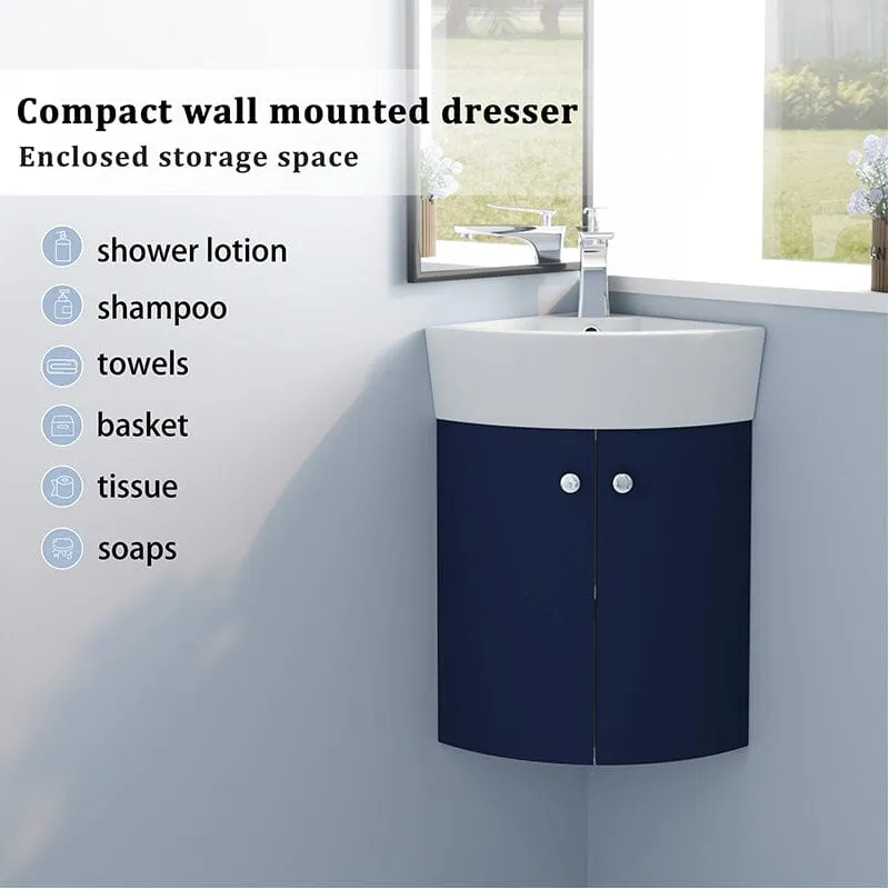 13'' Small Wall Mounted Corner Bathroom Vanity with Ceramic Sink