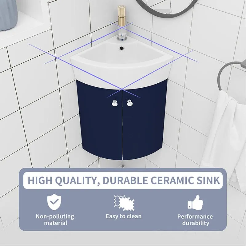 13'' Small Wall Mounted Corner Bathroom Vanity with Ceramic Sink