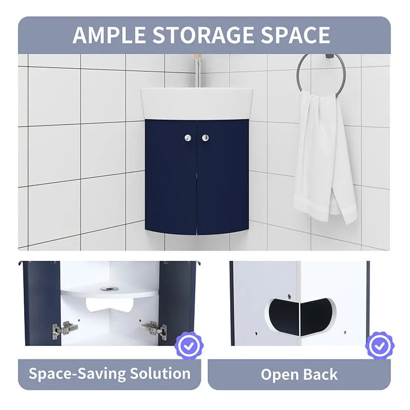 13'' Small Wall Mounted Corner Bathroom Vanity with Ceramic Sink