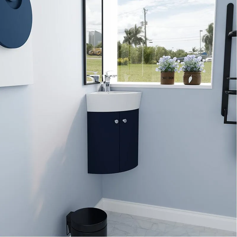 13'' Small Wall Mounted Corner Bathroom Vanity with Ceramic Sink