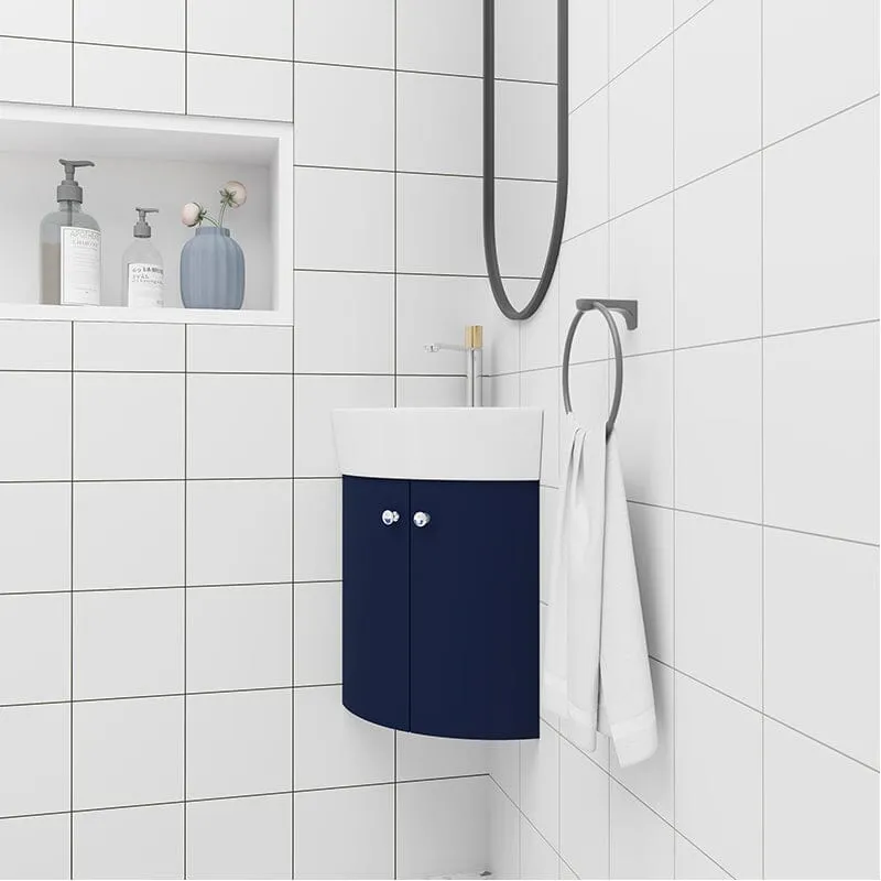 13'' Small Wall Mounted Corner Bathroom Vanity with Ceramic Sink