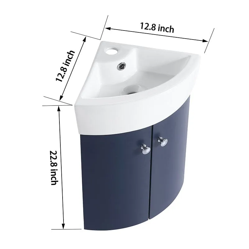 13'' Small Wall Mounted Corner Bathroom Vanity with Ceramic Sink