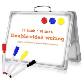16 x 12 Inch Portable White Board, Magnetic Dry Erase Board, Foldable Small Double-Sided Desktop Whiteboard Easel for School, Home & Office