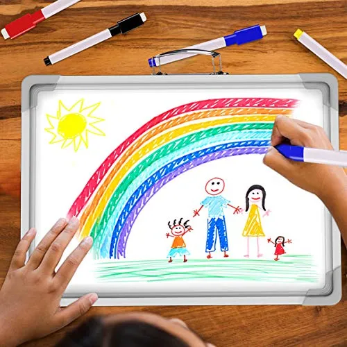 16 x 12 Inch Portable White Board, Magnetic Dry Erase Board, Foldable Small Double-Sided Desktop Whiteboard Easel for School, Home & Office