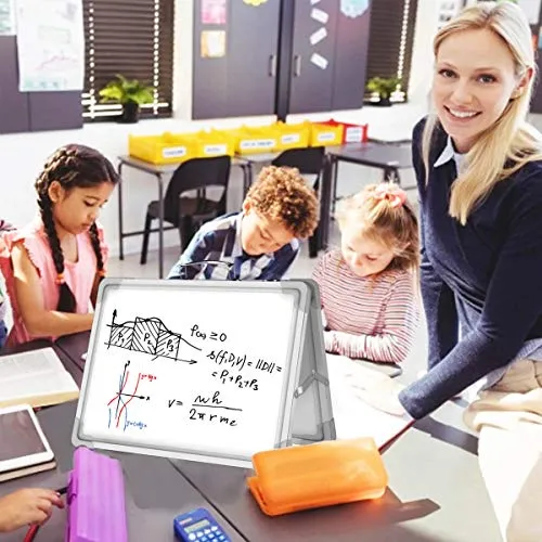 16 x 12 Inch Portable White Board, Magnetic Dry Erase Board, Foldable Small Double-Sided Desktop Whiteboard Easel for School, Home & Office