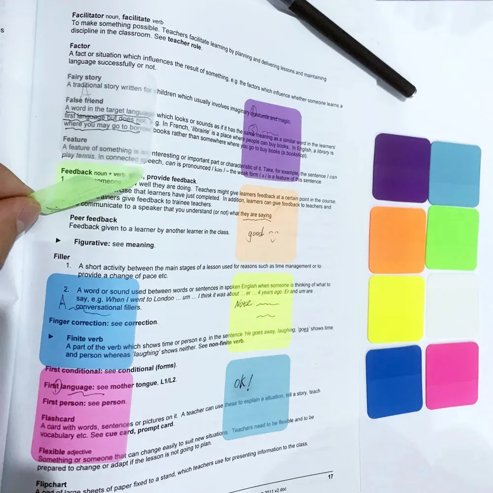 160 Sheets Transparent Sticky Note Memo Pad - 8 Colors/Waterproof Clear Notepad