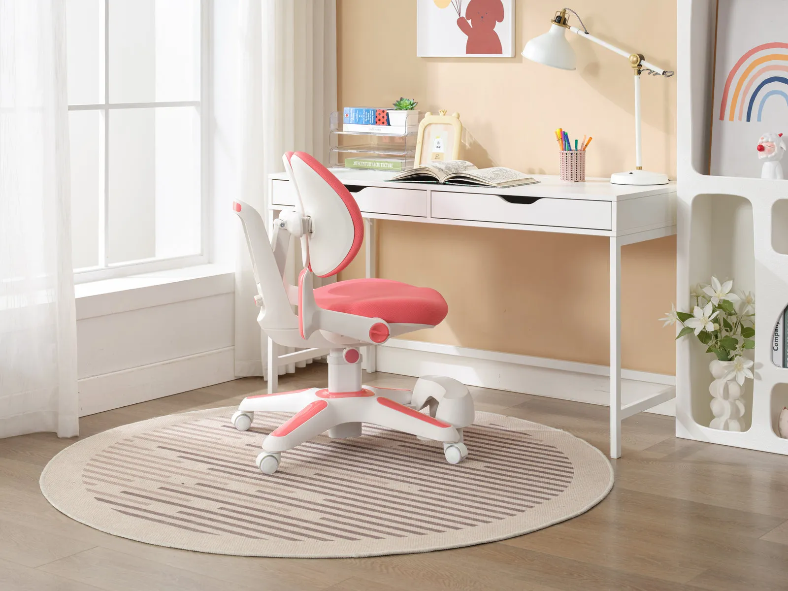 1x Ergonomic Study Chair for Kids - Height Adjustable - Pink