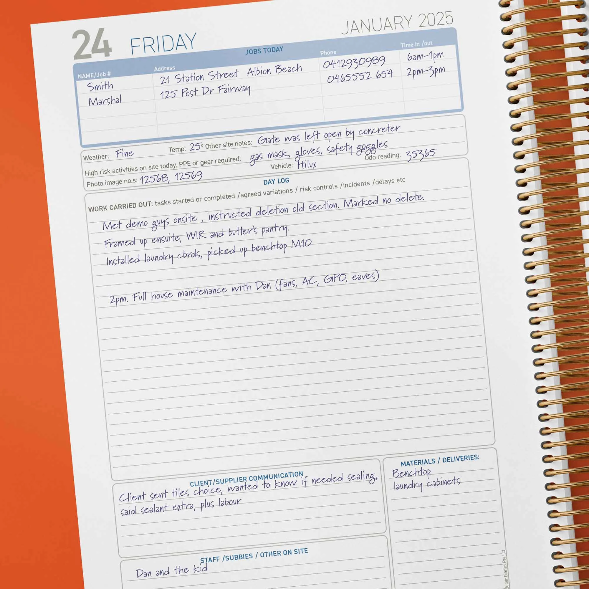 2025 The Tradie Diary - Leather Hard Cover Spiral Bound