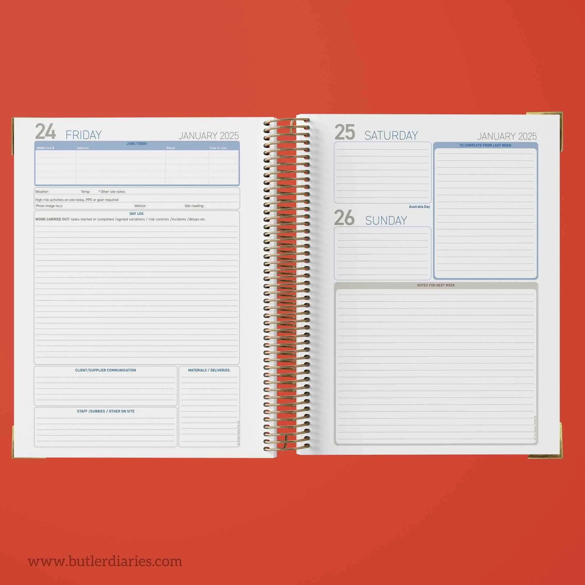 2025 The Tradie Diary - Leather Hard Cover Spiral Bound