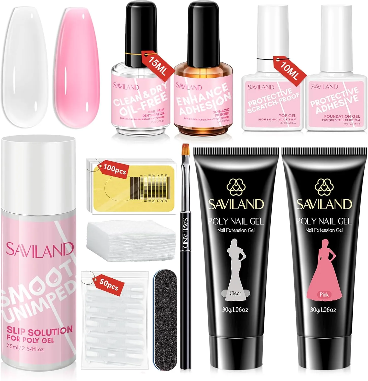 2PCS 30ml Clear & Pink Poly Gel Nail Kit