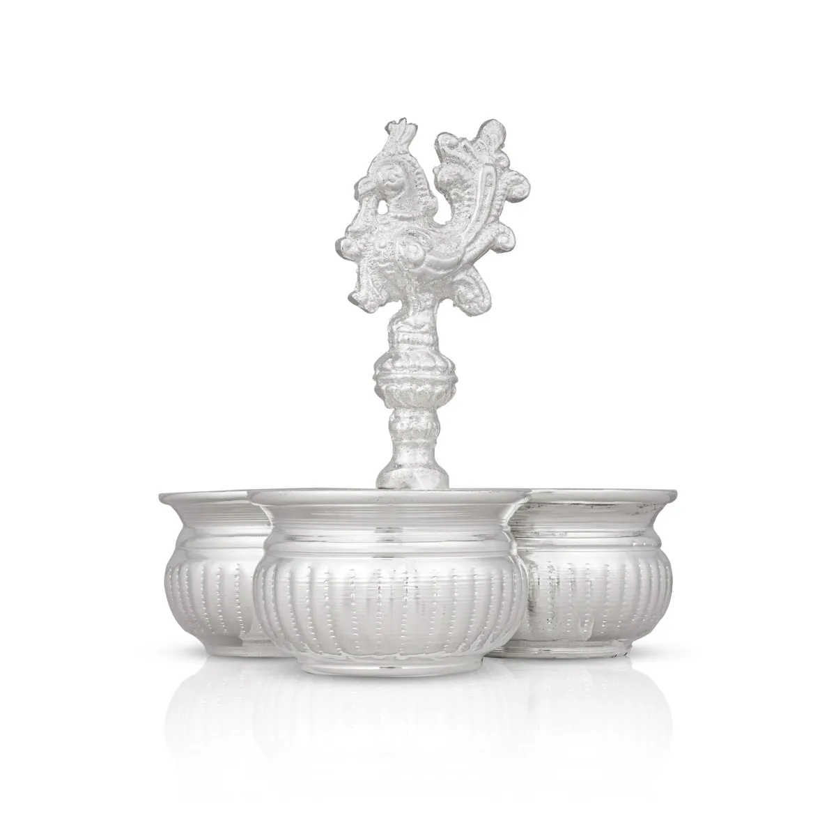 3 Cups Chomukha With Annam Handle - 5.5 x 4.5 Inches | German Silver Panchwala/ Kumkum Holder for Pooja/ 300 Gms
