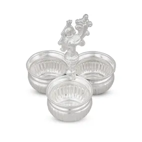 3 Cups Chomukha With Annam Handle - 5.5 x 4.5 Inches | German Silver Panchwala/ Kumkum Holder for Pooja/ 300 Gms