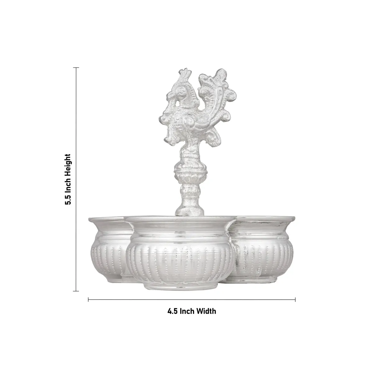 3 Cups Chomukha With Annam Handle - 5.5 x 4.5 Inches | German Silver Panchwala/ Kumkum Holder for Pooja/ 300 Gms