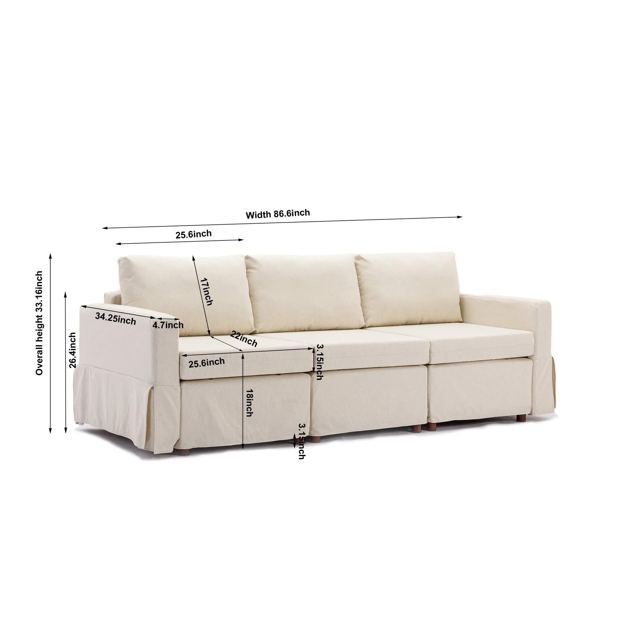 3 Seater Module Sectional Sofa Couch With 1 Ottoma Seat Cushion