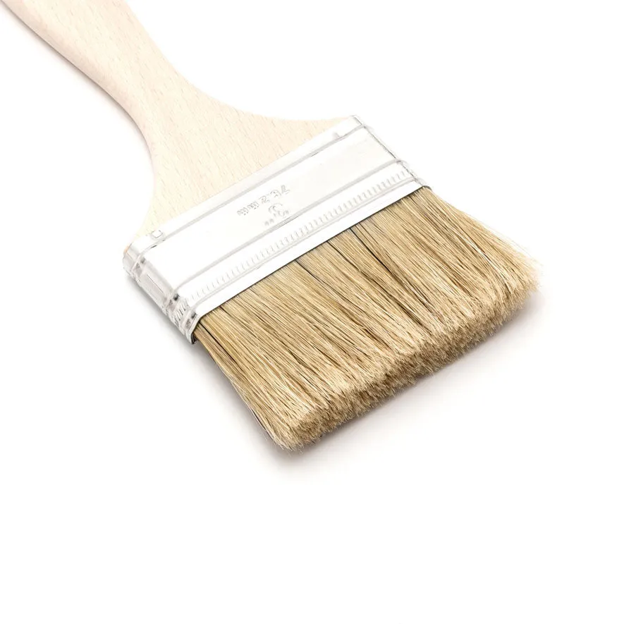 3" Wide Flat Brush with Natural Bristles and Wooden Handle