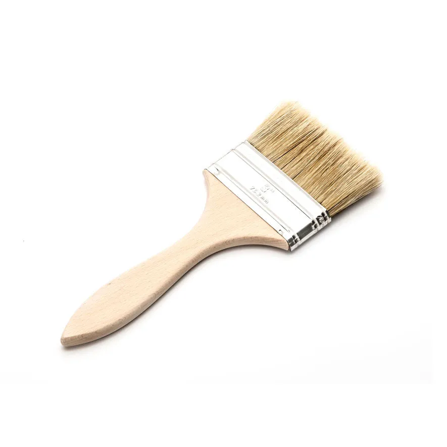 3" Wide Flat Brush with Natural Bristles and Wooden Handle