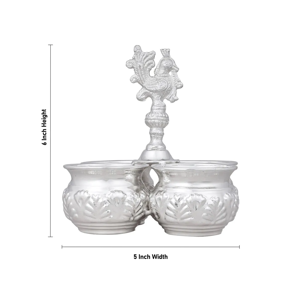 4 Cups Chomukha With Annam Handle - 6 x 5 Inches | German Silver Panchwala/ Kumkum Holder for Pooja/ 375 Gms