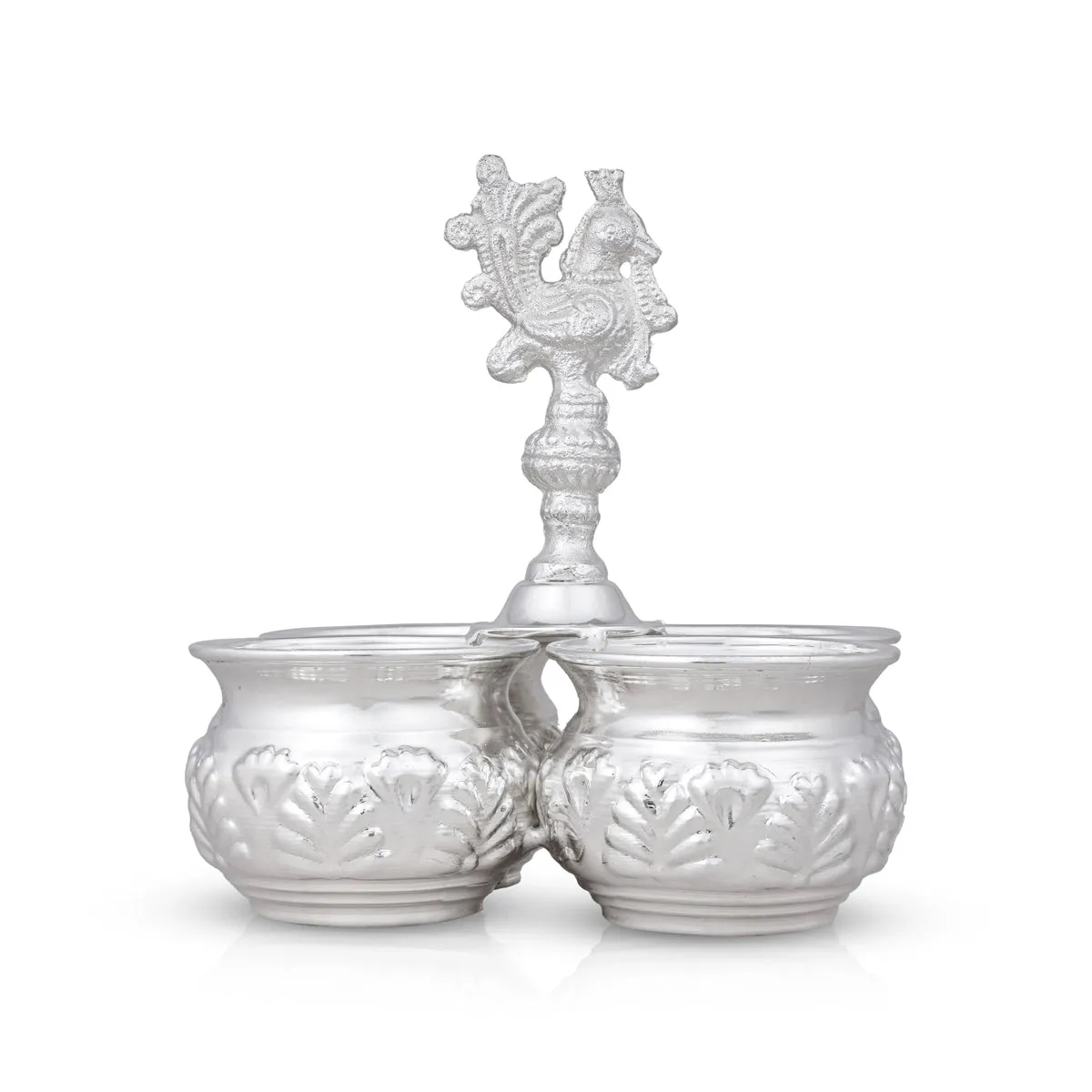 4 Cups Chomukha With Annam Handle - 6 x 5 Inches | German Silver Panchwala/ Kumkum Holder for Pooja/ 375 Gms