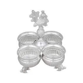 4 Cups Chomukha With Annam Handle - 6.5 x 4.5 Inches | German Silver Panchwala With Elephant Leg/ Kumkum Holder