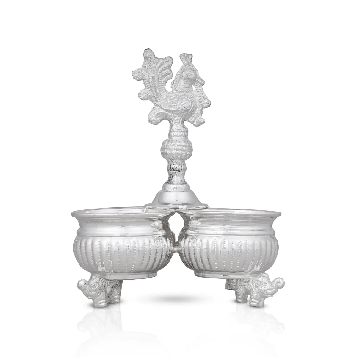 4 Cups Chomukha With Annam Handle - 6.5 x 4.5 Inches | German Silver Panchwala With Elephant Leg/ Kumkum Holder