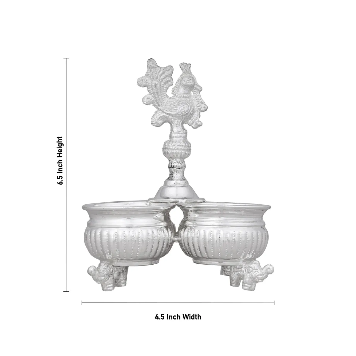 4 Cups Chomukha With Annam Handle - 6.5 x 4.5 Inches | German Silver Panchwala With Elephant Leg/ Kumkum Holder