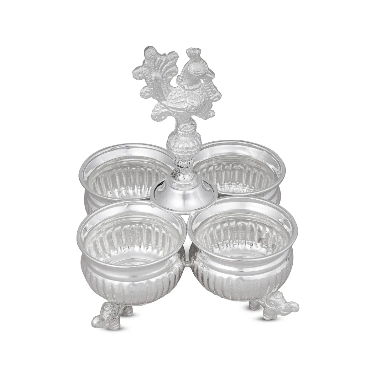 4 Cups Chomukha With Annam Handle - 6.5 x 4.5 Inches | German Silver Panchwala With Elephant Leg/ Kumkum Holder