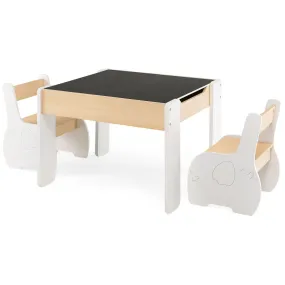 4-in-1 Wooden Activity Kids Table and Chairs with Storage and Detachable Blackboard - White