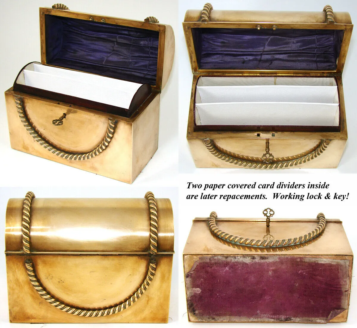 4pc Antique Victorian Gilt Desk Set: Inkwell, Stationery Casket, Folio, Pen Tray