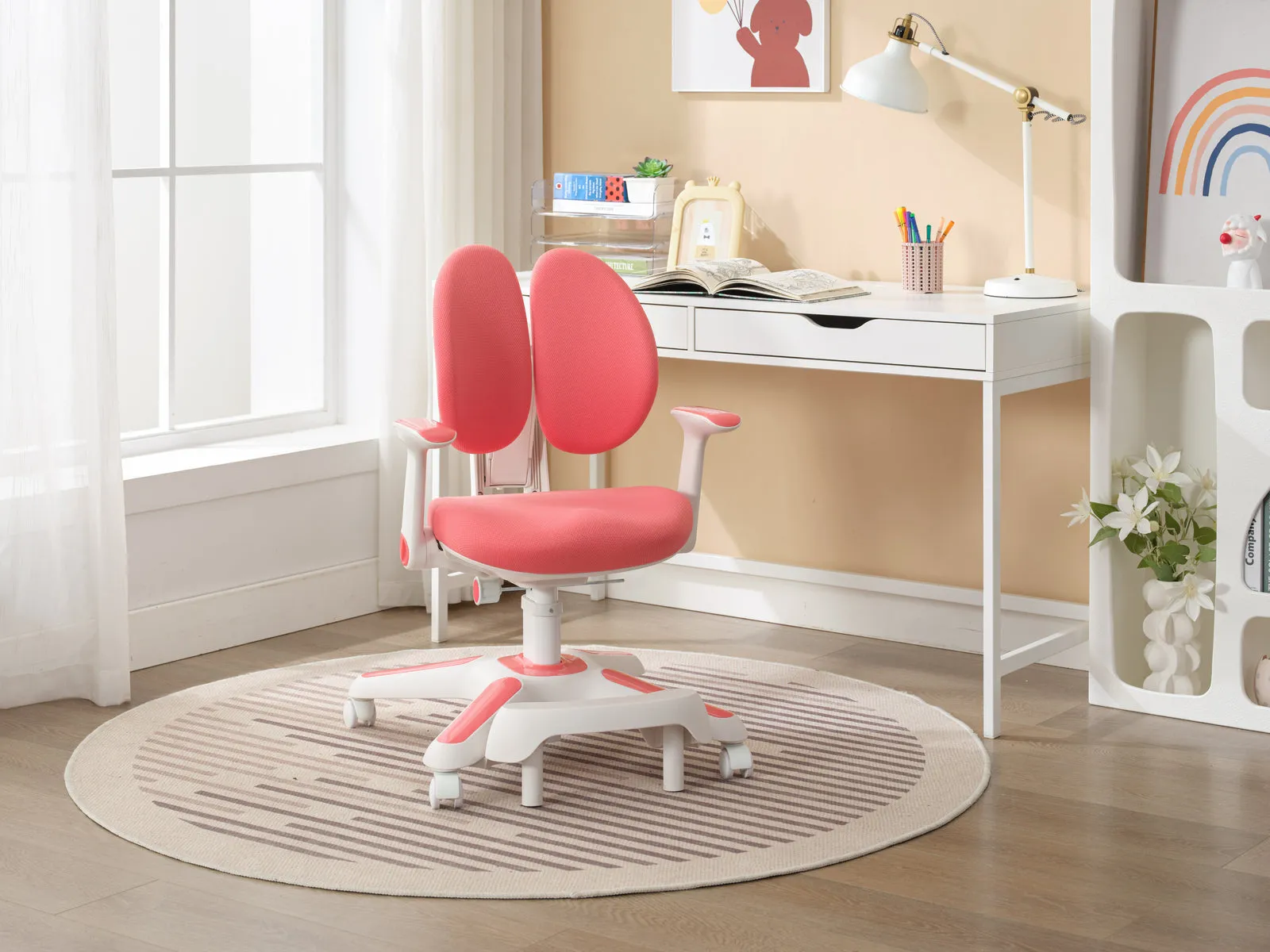4x Ergonomic Study Chairs for Kids - Height Adjustable - Pink