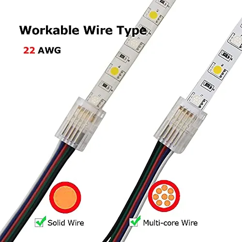 5 Pin 10mm LED Strip to Wire Connector rgbw Unwired Clips Solderless Adapter Terminal Extension Connection for Multicolor LED Strip Lights 12V 24V (Pack of 10)