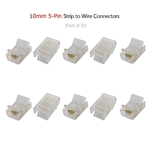 5 Pin 10mm LED Strip to Wire Connector rgbw Unwired Clips Solderless Adapter Terminal Extension Connection for Multicolor LED Strip Lights 12V 24V (Pack of 10)