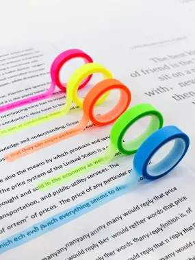 5pcs Ultra Fine Index Tabs Transparent Tear-off Sticky Tape Note Waterproof Writable Colorful Highlighter, Five Colors