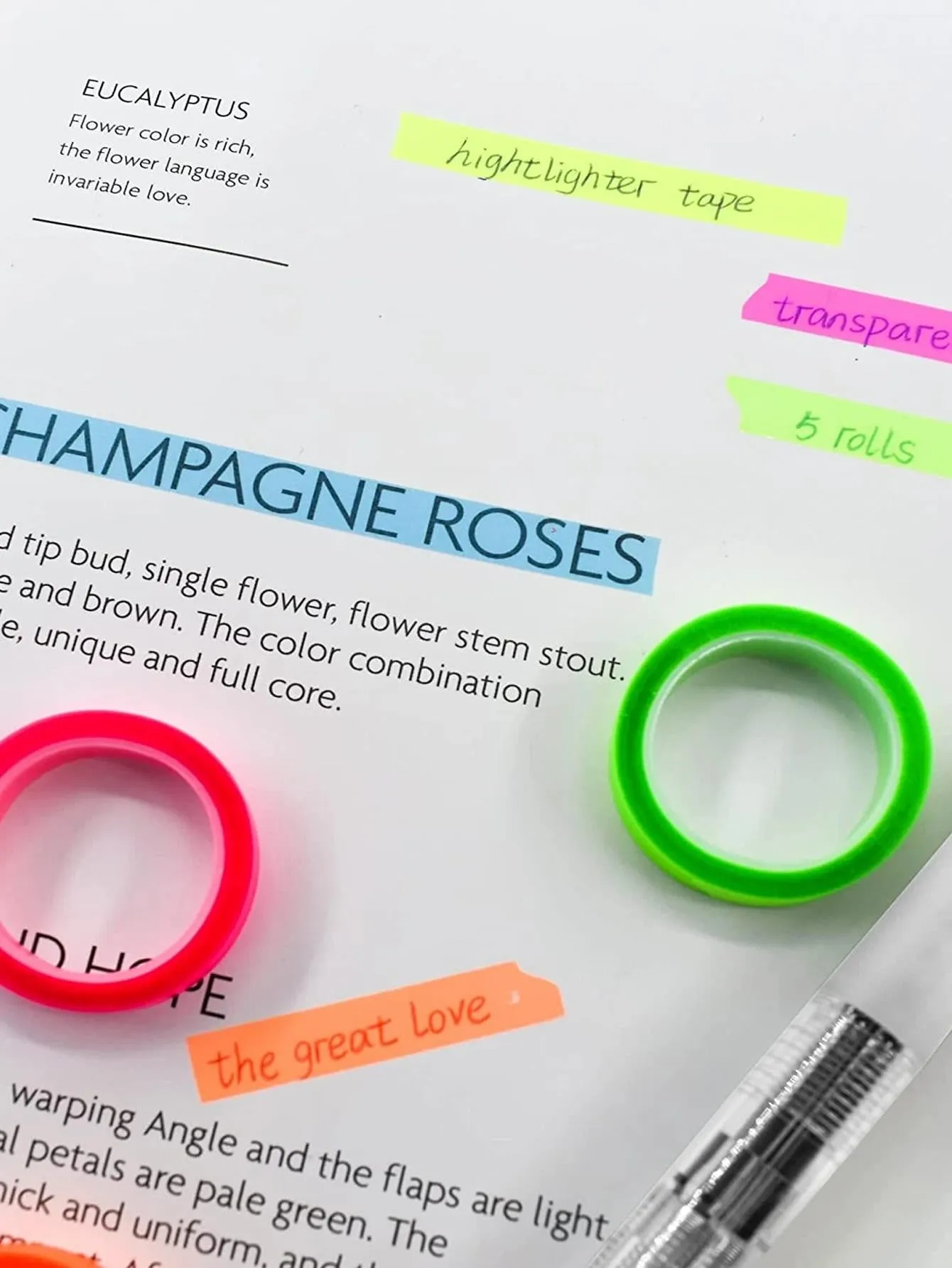 5pcs Ultra Fine Index Tabs Transparent Tear-off Sticky Tape Note Waterproof Writable Colorful Highlighter, Five Colors