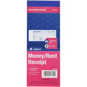ADAMS - 2-Part Carbonless Money and Rent Receipt Book 2-3/4" x 7-3/16" - 50 Sets/Book
