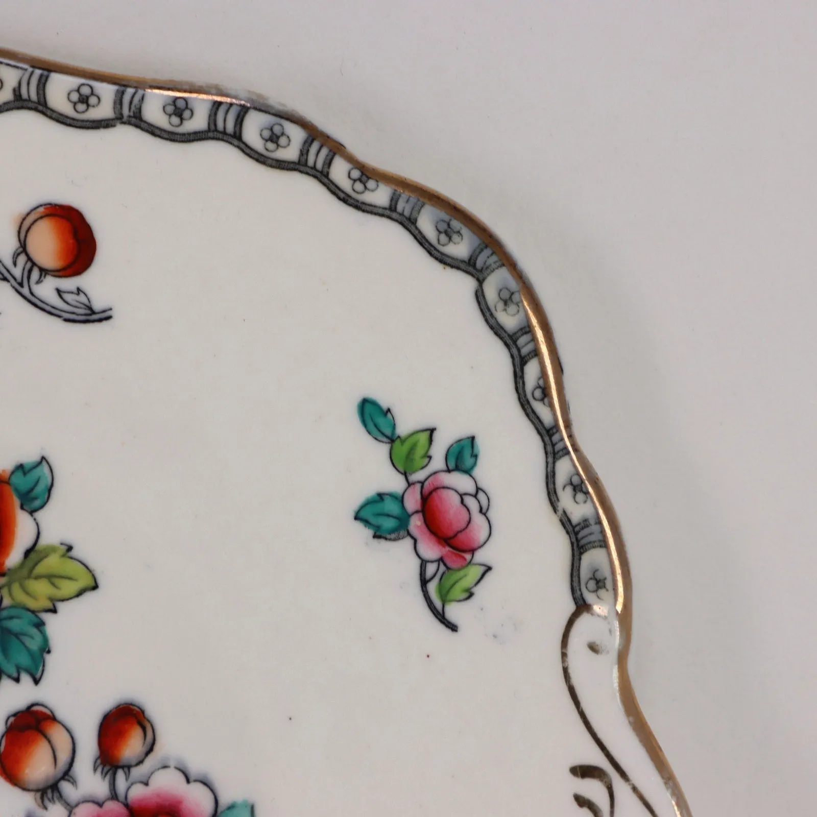Allertons Asiatic Birds Indian Tree 9 3/8" Cake Plate Handled England 1911-1942
