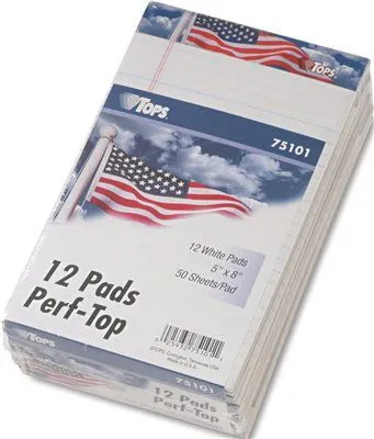 American Pride Writing Pad' Jr. Legal Rule' 5 X 8' White' 12 50-Sheet Pads/Pack
