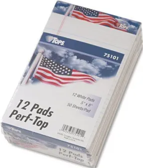 American Pride Writing Pad' Jr. Legal Rule' 5 X 8' White' 12 50-Sheet Pads/Pack