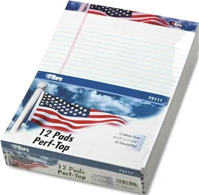 American Pride Writing Pad Jr. Legal Rule 8-1/2 X 11-3/4 White 50-Sheet Dz