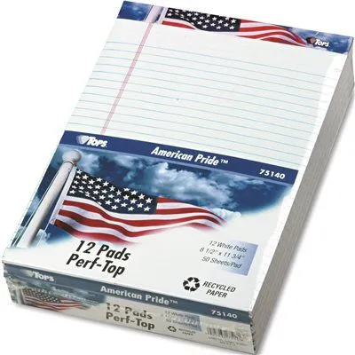 American Pride Writing Pad Lgl Rule 8-1/2 X 11-3/4 White 50-Sheet 12/Pack