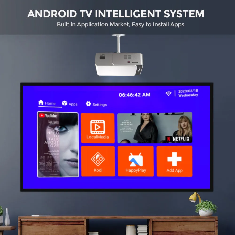 Android Projector |3500 Lumens/Screen Size upto 120 inch| Native Res 720P|Bluetooth Wifi Projectors