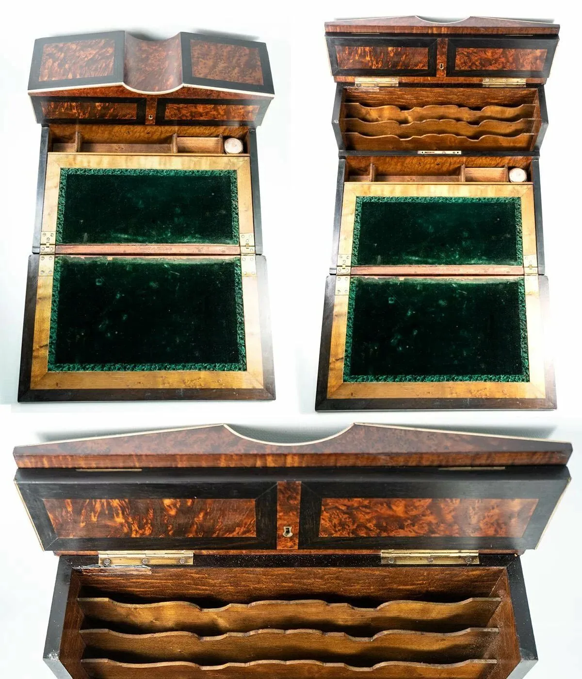Antique French Ecritoire Writer's Desk, Chest, 13" Napoleon III Era, Exotic Woods, Boulle