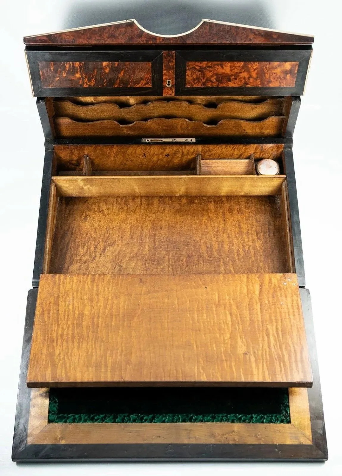 Antique French Ecritoire Writer's Desk, Chest, 13" Napoleon III Era, Exotic Woods, Boulle