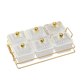 Anygleam Food Container White 6 Grids Fruit Plate Partition Platter Snack Storage Box Bar Nut Snack Dish Serving Tray