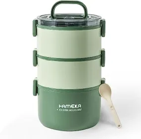 Aroplor Stainless Steel Lunch Box for Adults,3 Layers Insulated Bento Box Japanese Leakproof Divided Food Meal Storage Containers, Portable Cutlery Set Snack Container Outdoor Picnic Green